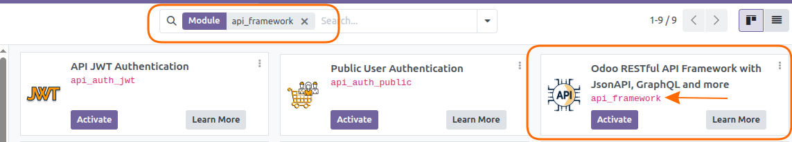Install API Framework Install API Framework to use in your odoo.